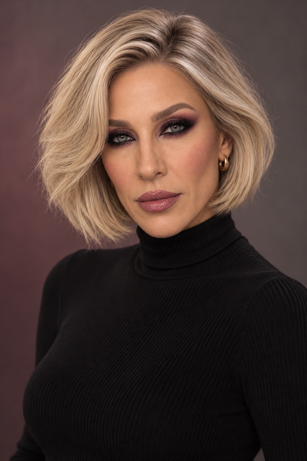 Portret Sophie z blond bobem, w czarnym golfie